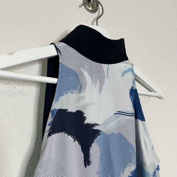 Lizna Dramatic High Low Blue and Black Graphic Silk Blouse XS - Picture 3 of 10